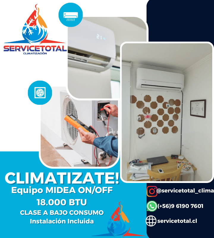 18.000 BTU On Off marca MiDea + Instalaci�n (Climatiza hasta 36 metros cuadrados)