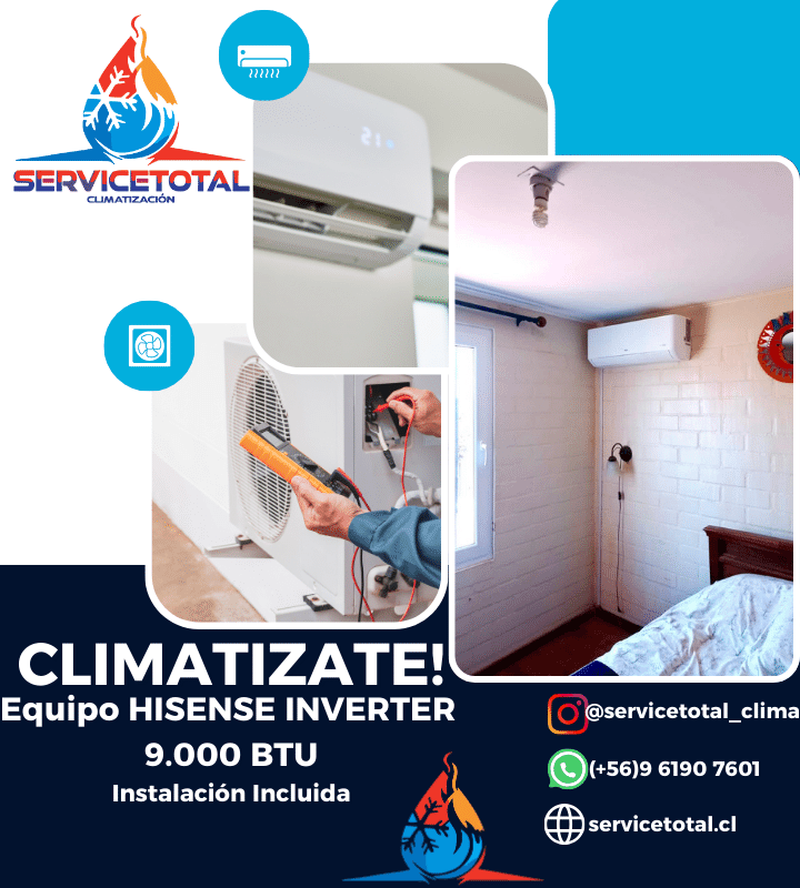 9.000 BTU Inverter Marca Hisense + Instalación (Climatiza hasta 18 metros cuadrados)