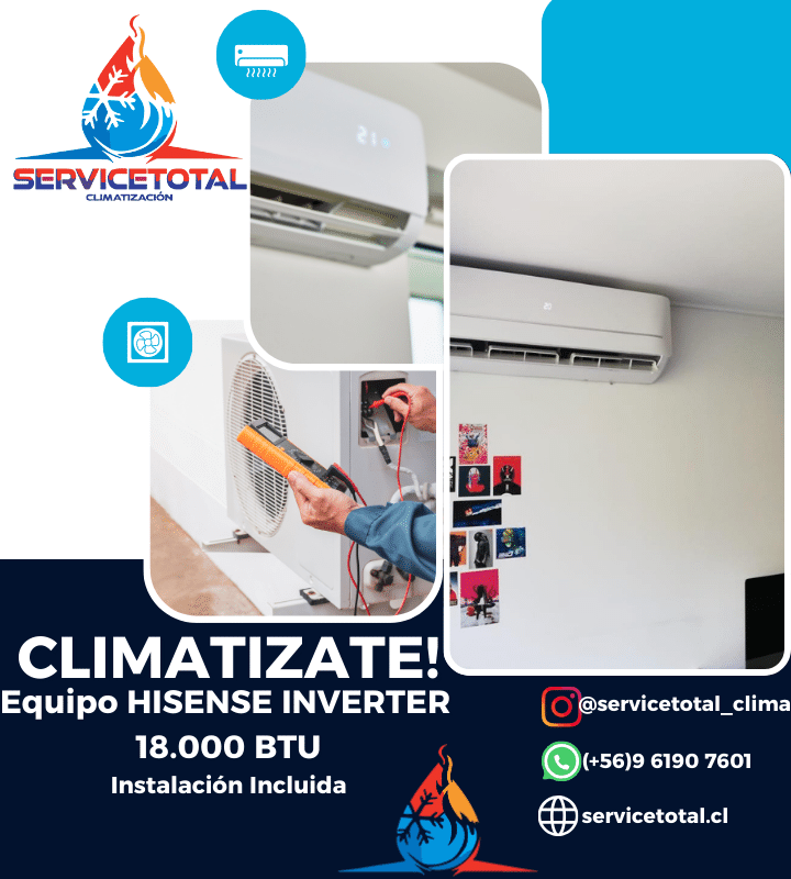 18.000 BTU Inverter Marca Hisense + Instalación (Climatiza hasta 36 metros cuadrados)